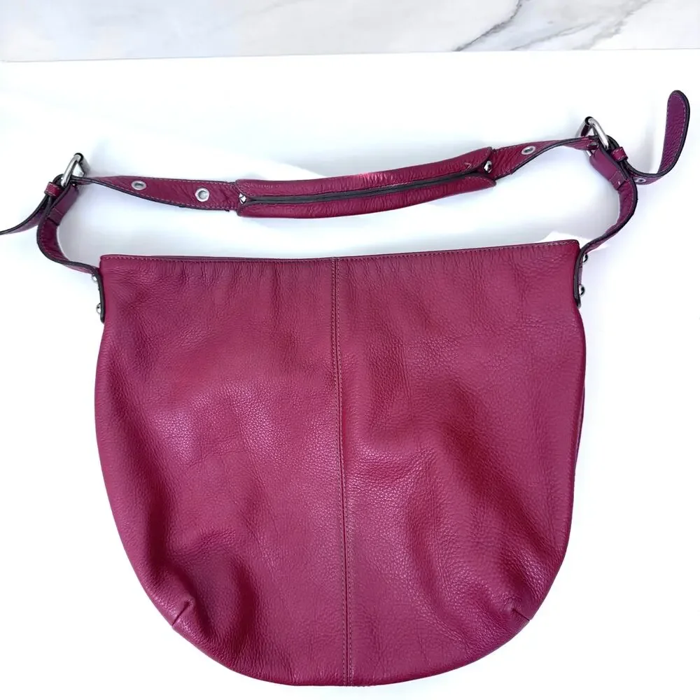 Tignanello Womens Satchel Handbag Slouchy Hobo Pebbled Leather Chain Red